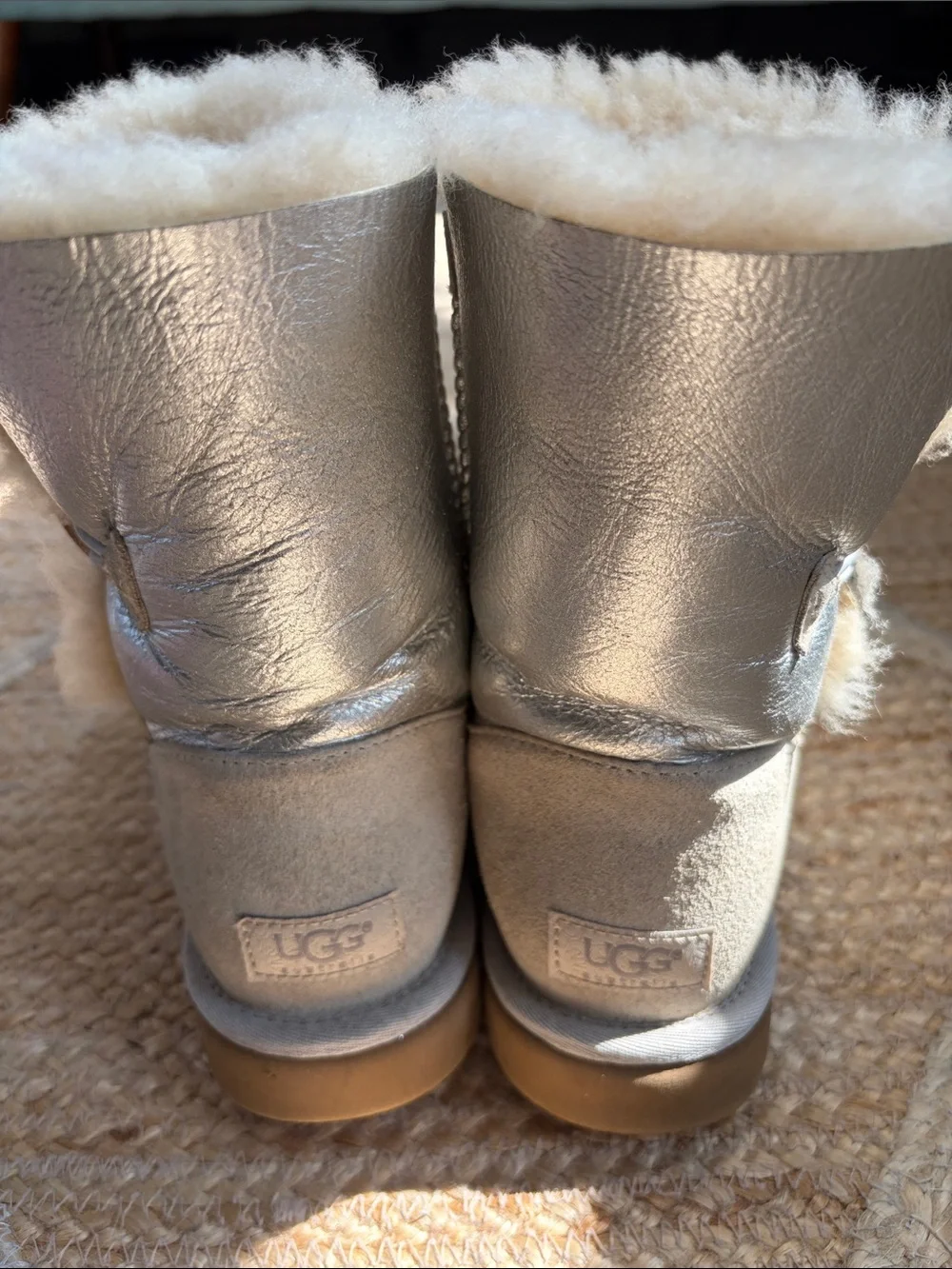 metallic silver UGG Bailey Button boots